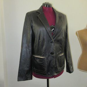 Black Leather Jacket By TUZZI size 14